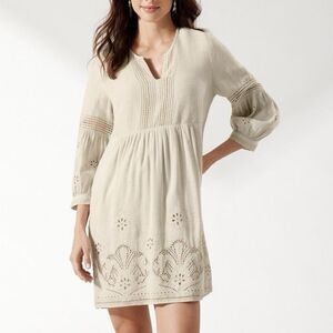 Tommy Bahama Womens St Lucia Linen Blend Coverup Dress Beige Twill Size Small